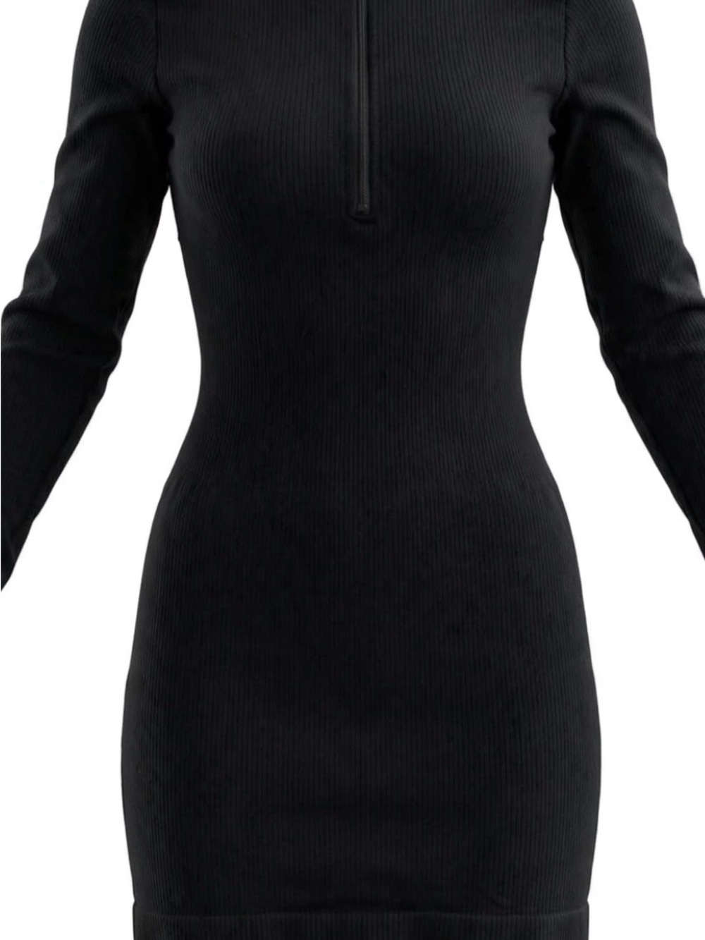 Classic Black Ribbed Long-Sleeve Bodycon Dress